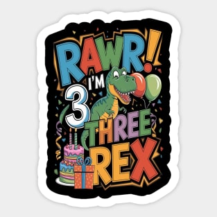 Kids Three Rex Birthday Party Sticker